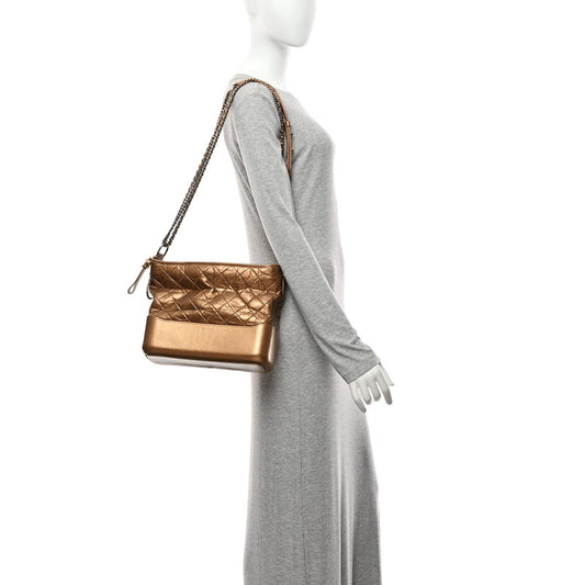 Metallic Aged Calfskin Quilted Medium Gabrielle Bronze