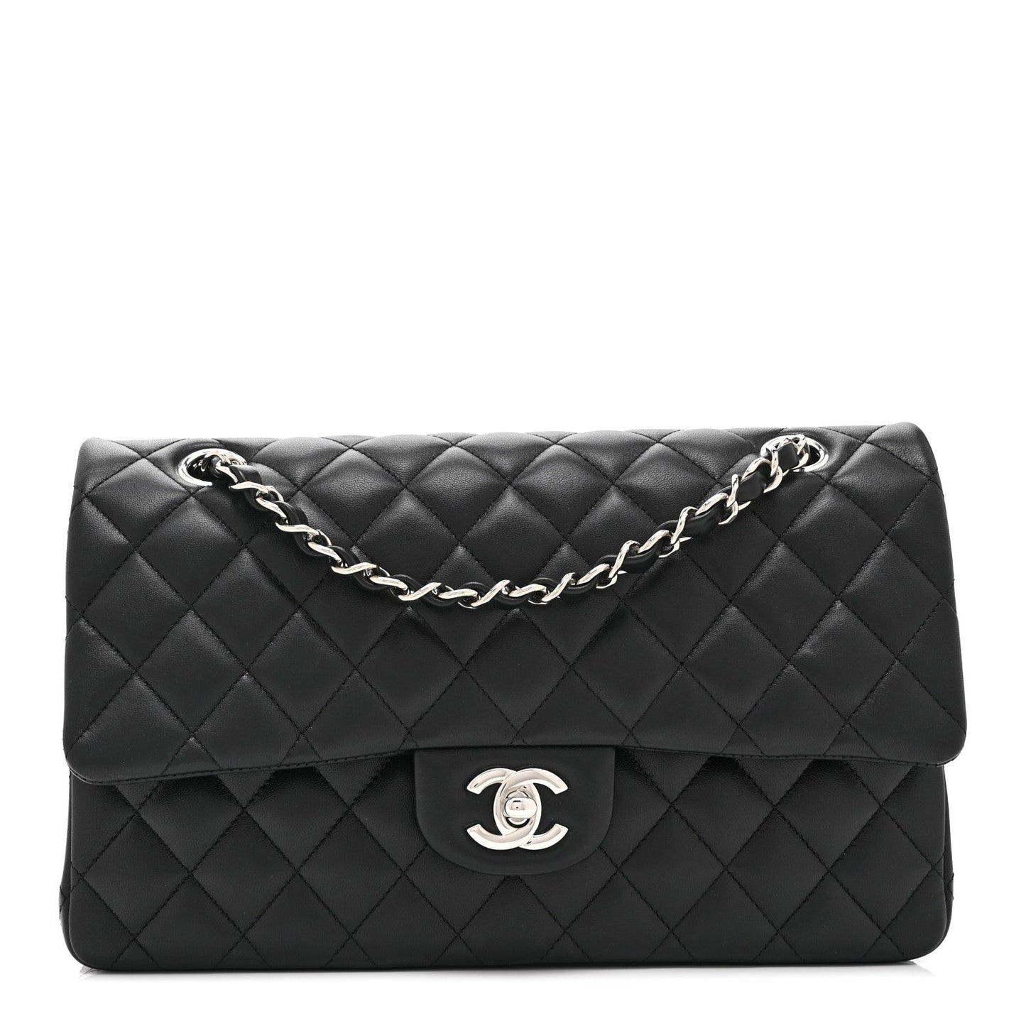 Lambskin Quilted Medium Double Flap Black