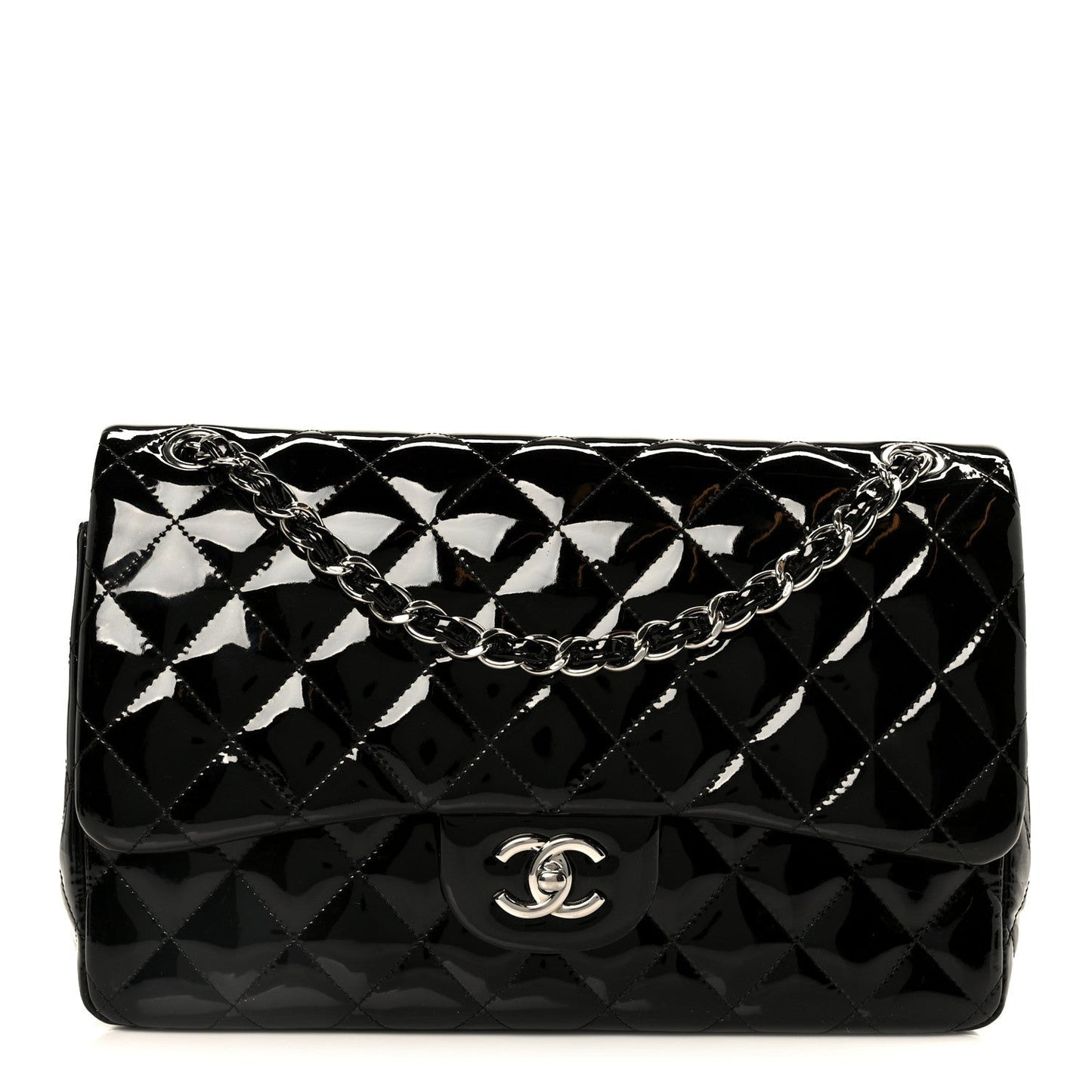 Patent Quilted Jumbo Double Flap Black