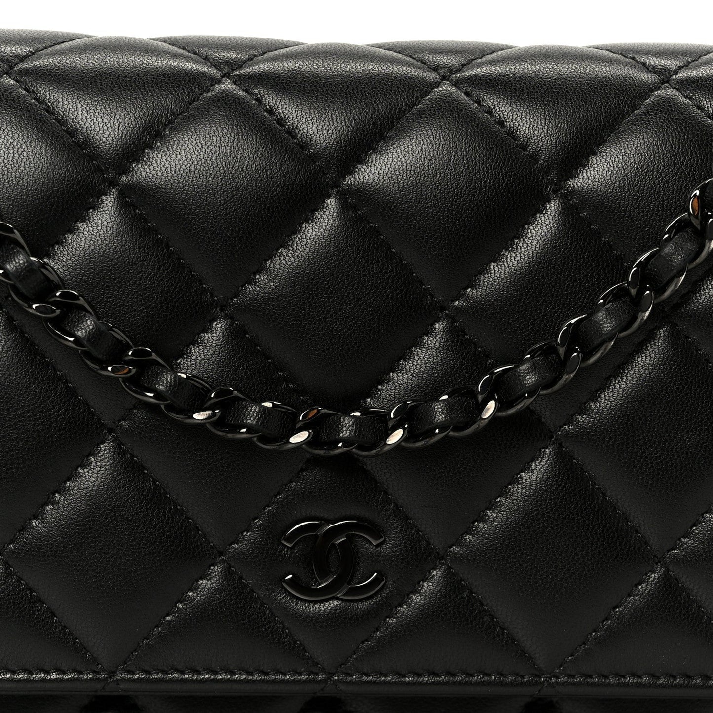 Pearly Lambskin Quilted Wallet On Chain WOC So Black