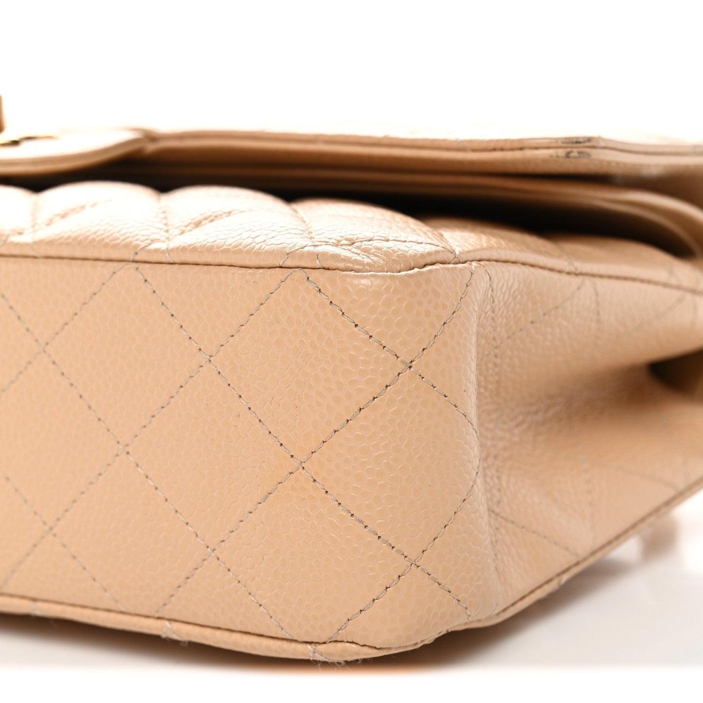 Caviar Quilted Medium Double Flap Beige