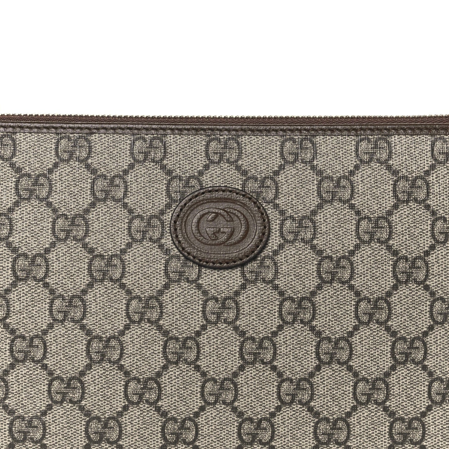 GG Supreme Monogram Azalea Calfskin Retro Interlocking G Wristlet Pouch Beige Ebony Brown Sugar