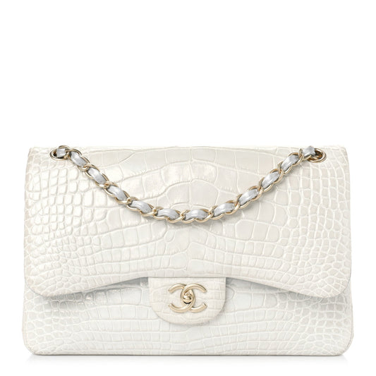 Iridescent Alligator Jumbo Double Flap Light Grey