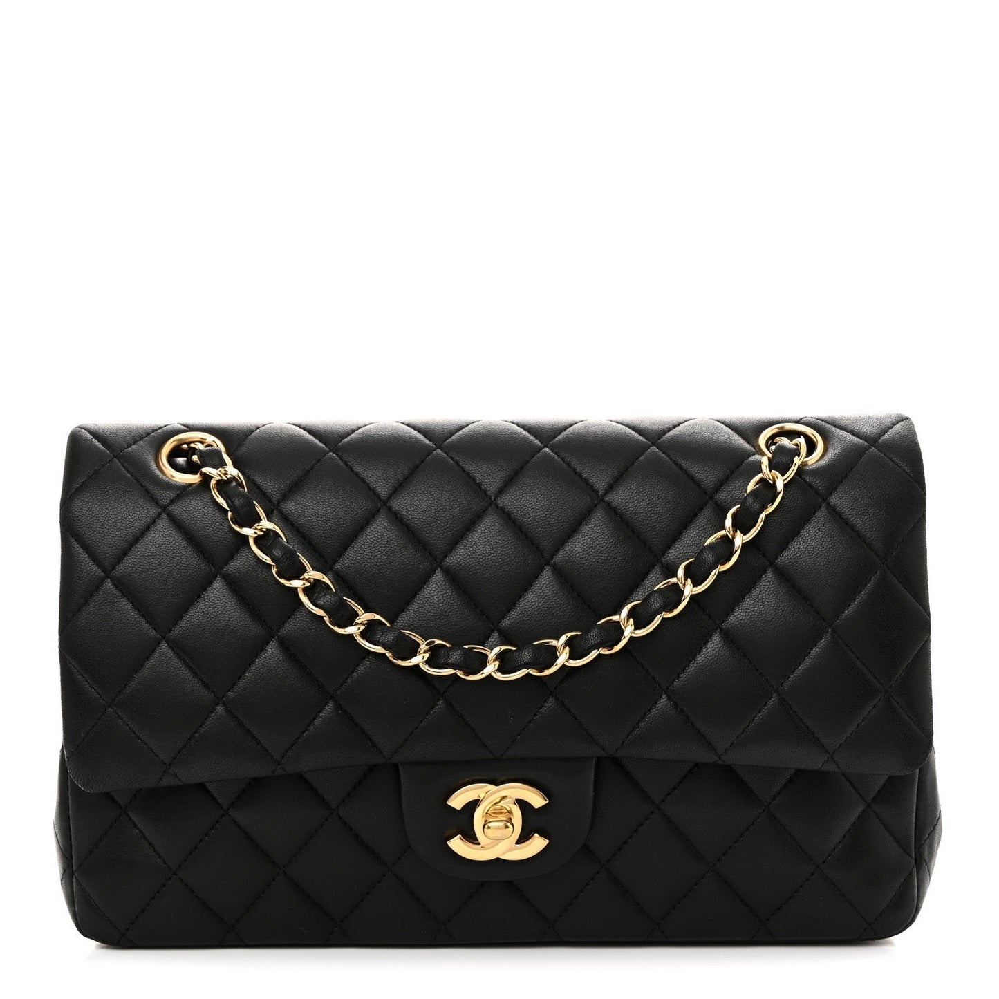 Lambskin Quilted Medium Double Flap Black