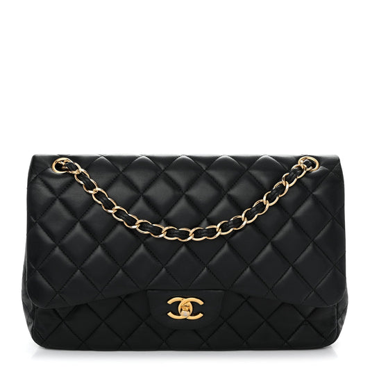 Lambskin Quilted Jumbo Double Flap Black