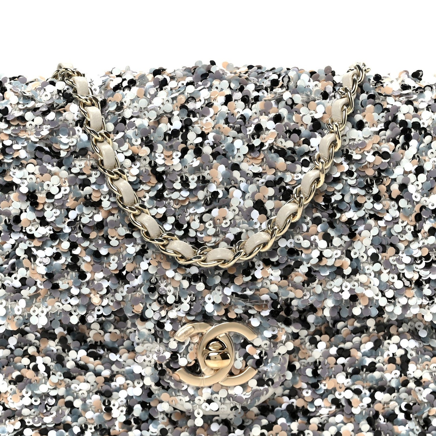 Sequin Mini Flap Gray Black White Pearly White