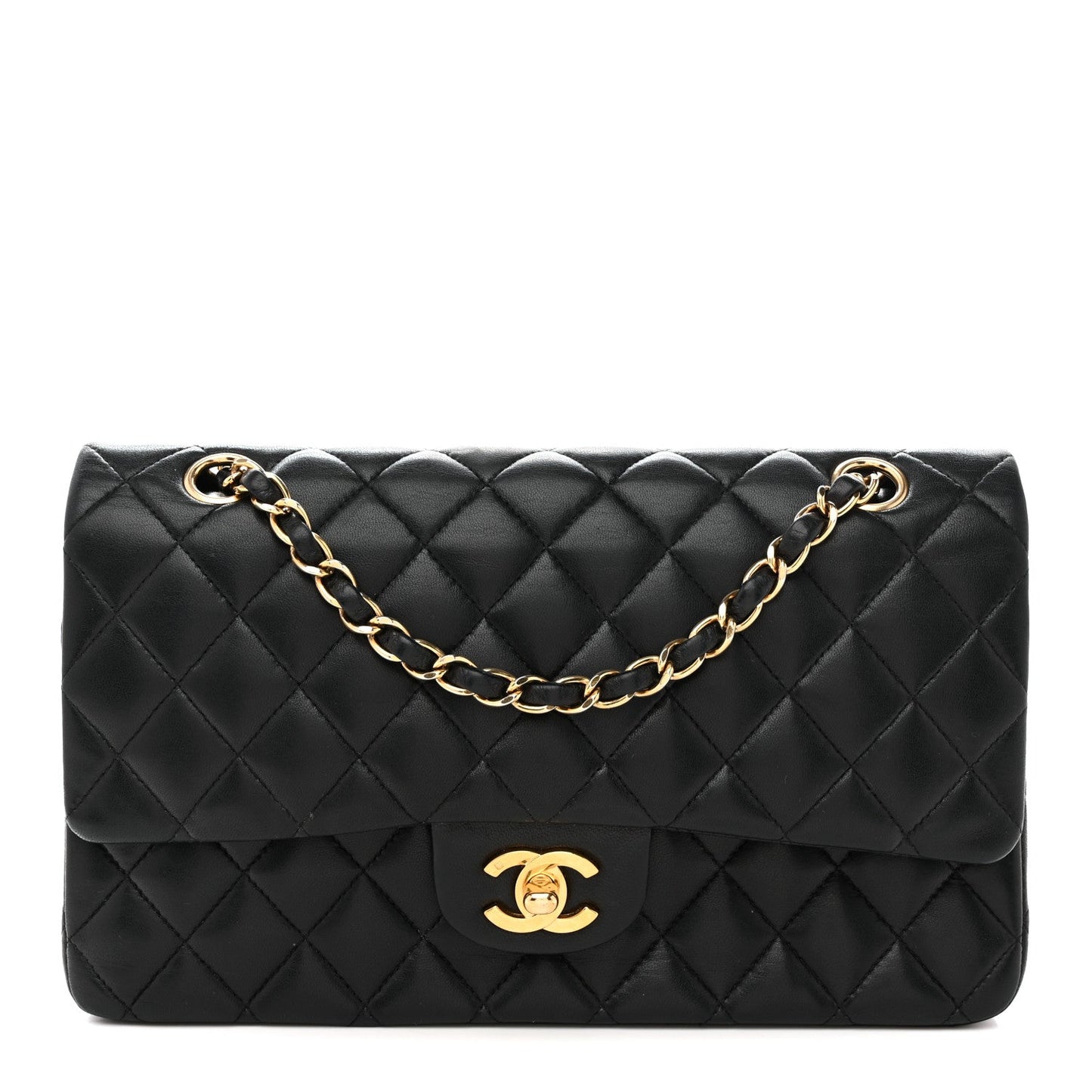 Lambskin Quilted Medium Double Flap Black