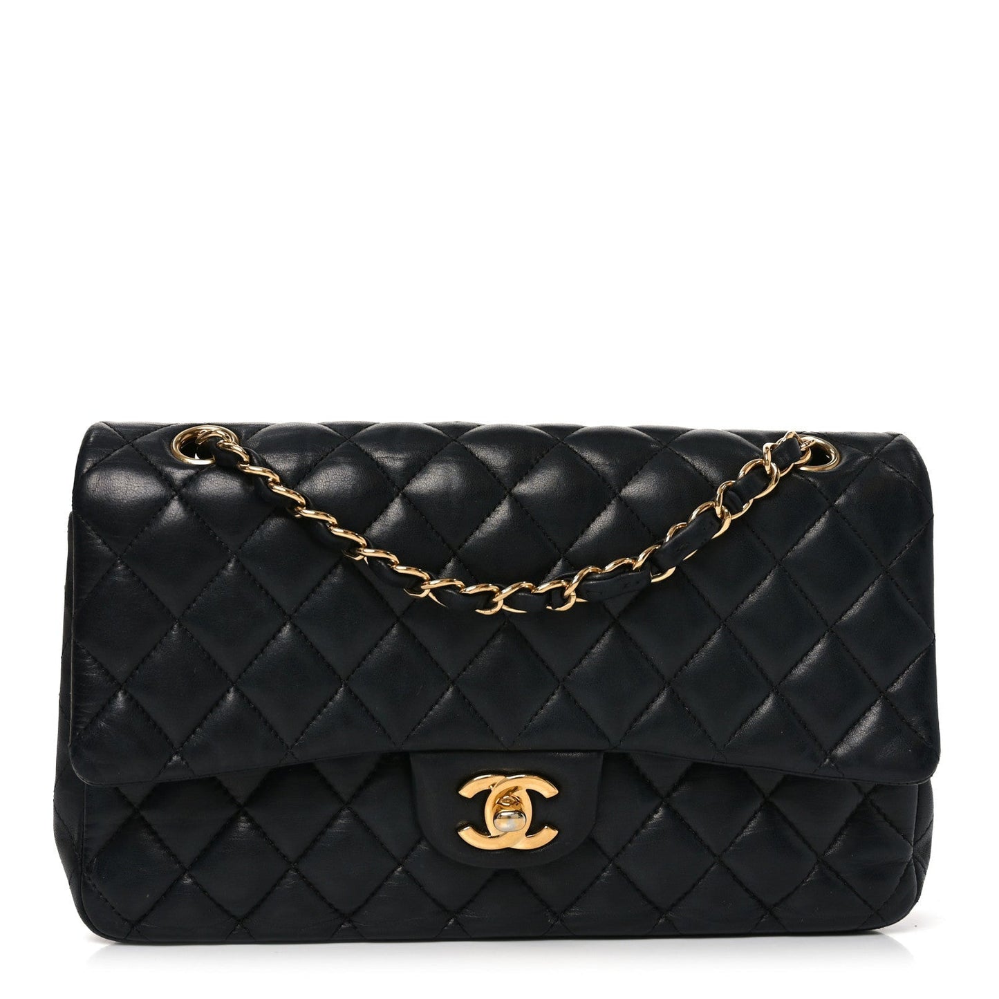 Lambskin Quilted Medium Double Flap Black