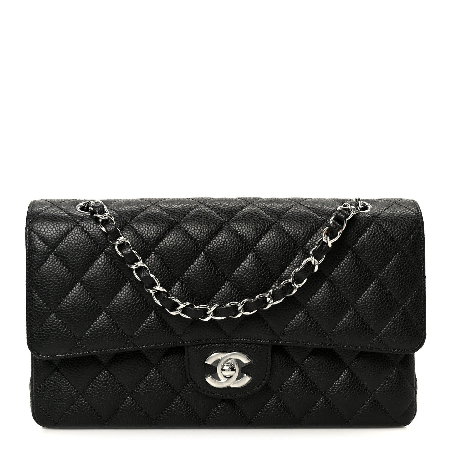 Caviar Quilted Medium Double Flap Black
