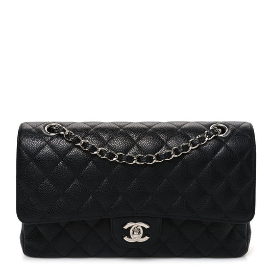Caviar Quilted Medium Double Flap Black