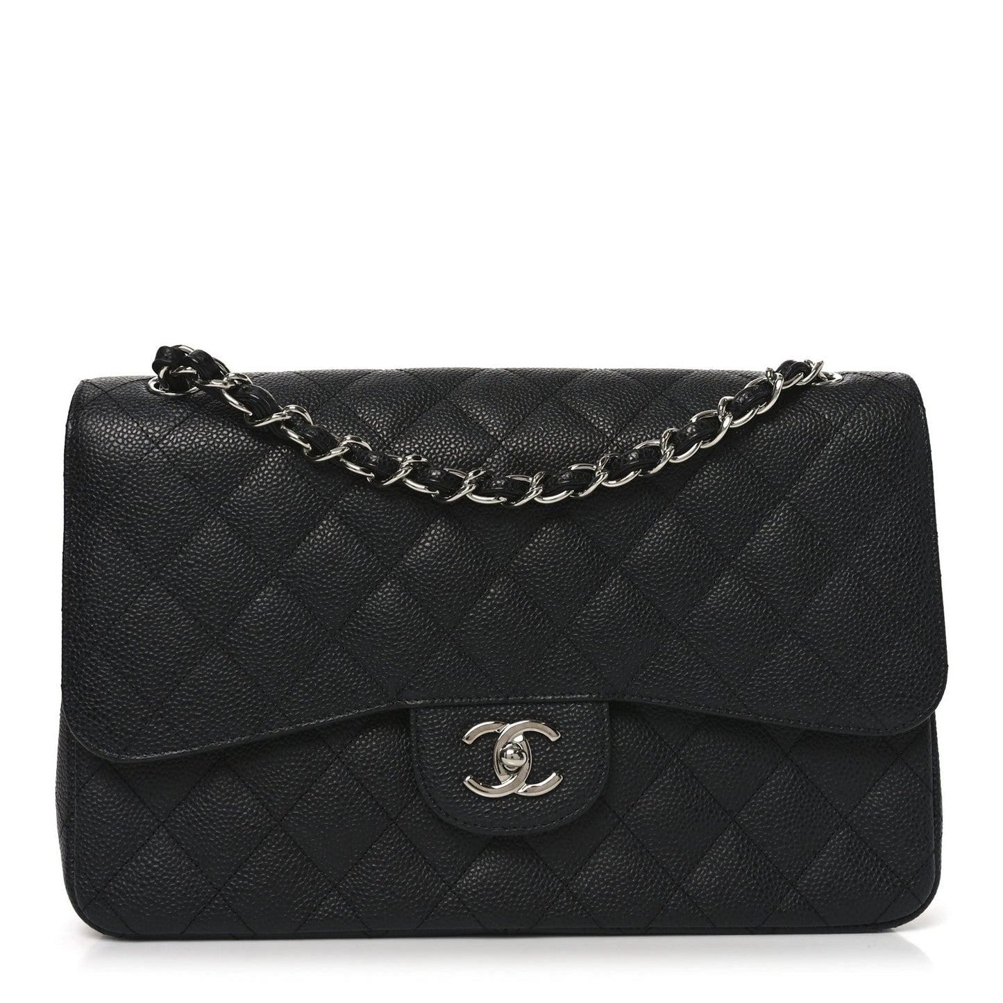 Caviar Quilted Jumbo Double Flap Black