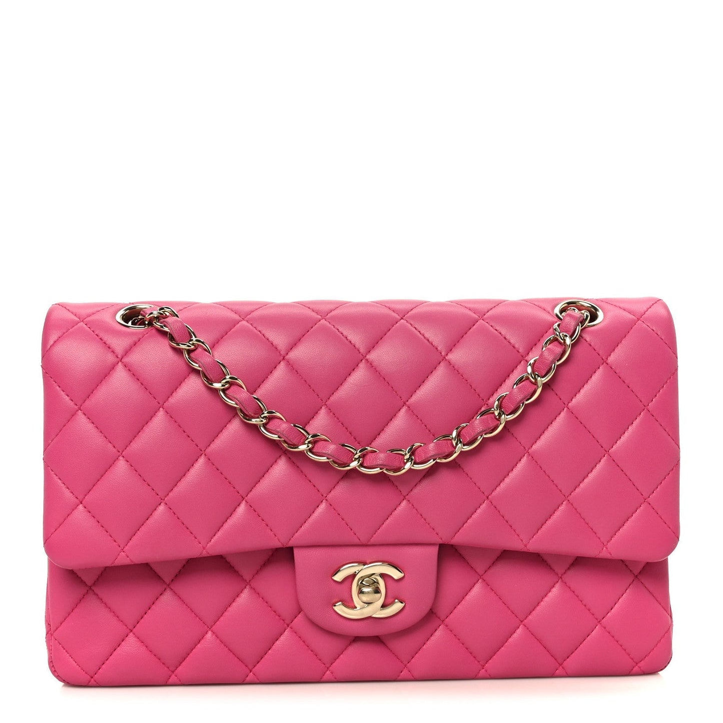 Lambskin Quilted Medium Double Flap Pink