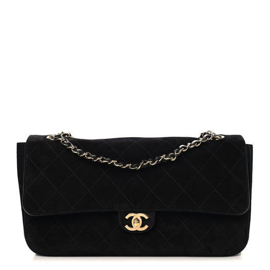 Suede Calfskin Small Souplissimo Maxi Flap Black