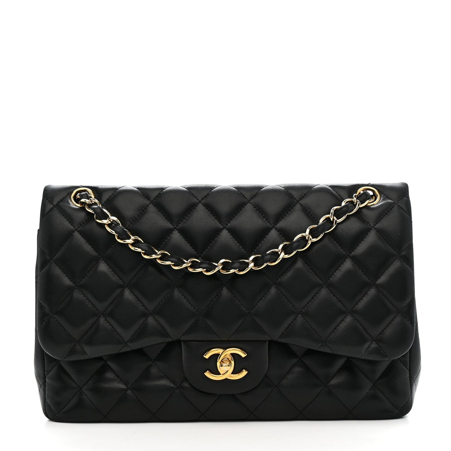 Lambskin Quilted Jumbo Double Flap Black