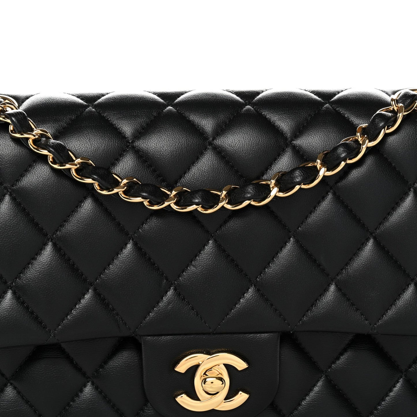 Lambskin Quilted Medium Double Flap Black