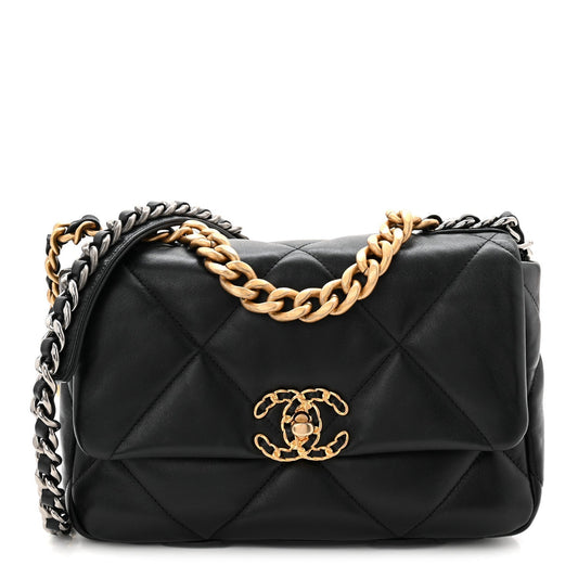 Lambskin Quilted Medium Chanel 19 Flap Black