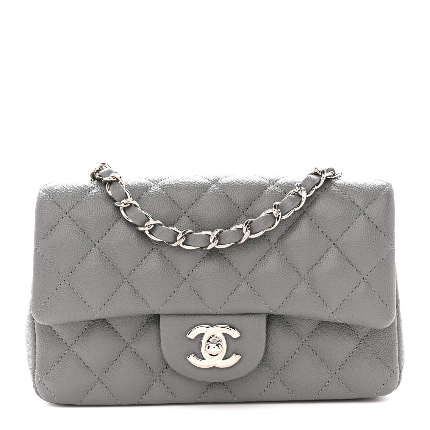 Caviar Quilted Mini Rectangular Flap Grey