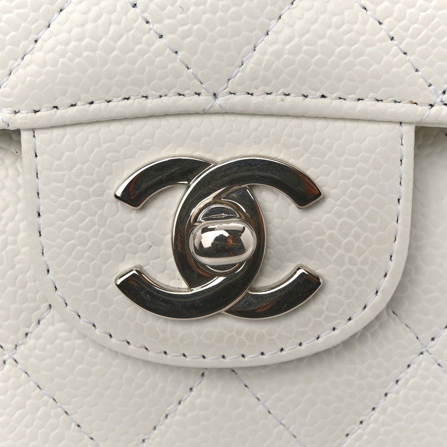 Caviar Quilted Medium Double Flap White